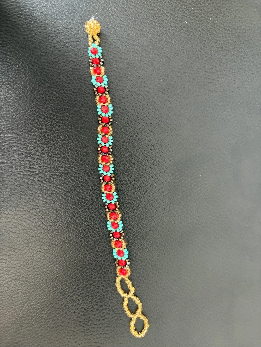 Gold-Tone Bracelet with Red and Turquoise Stones - Women Jewelry